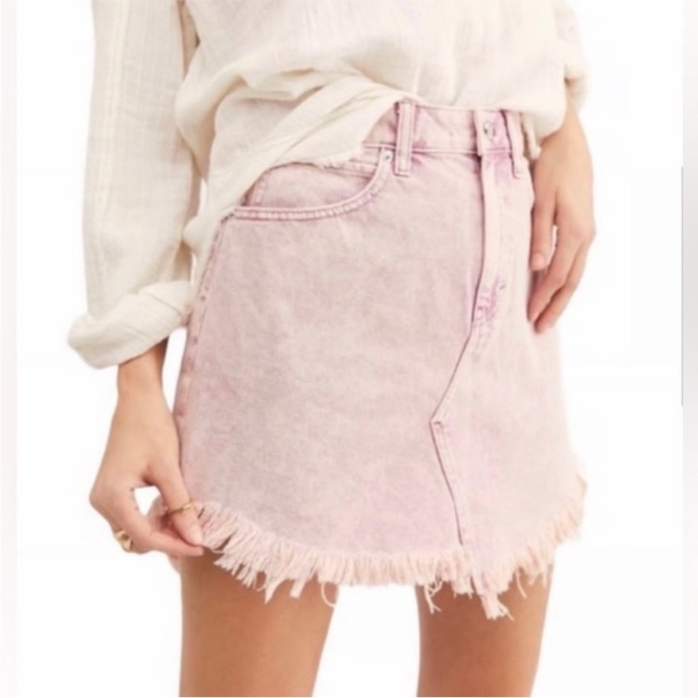 Free People We The Free Bailey Bailey Denim Skirt | Acid Wash Pink | 25 | NWT